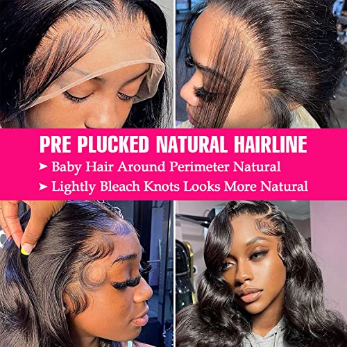 Body Wave Lace Front Wigs 13x4 HD Lace Frontal Human Hair Wig Lace Glueless Wigs Pre Plucked with Baby Hair 180 Density 24 Inch Brazilian Virgin Wigs for Women Natural Black