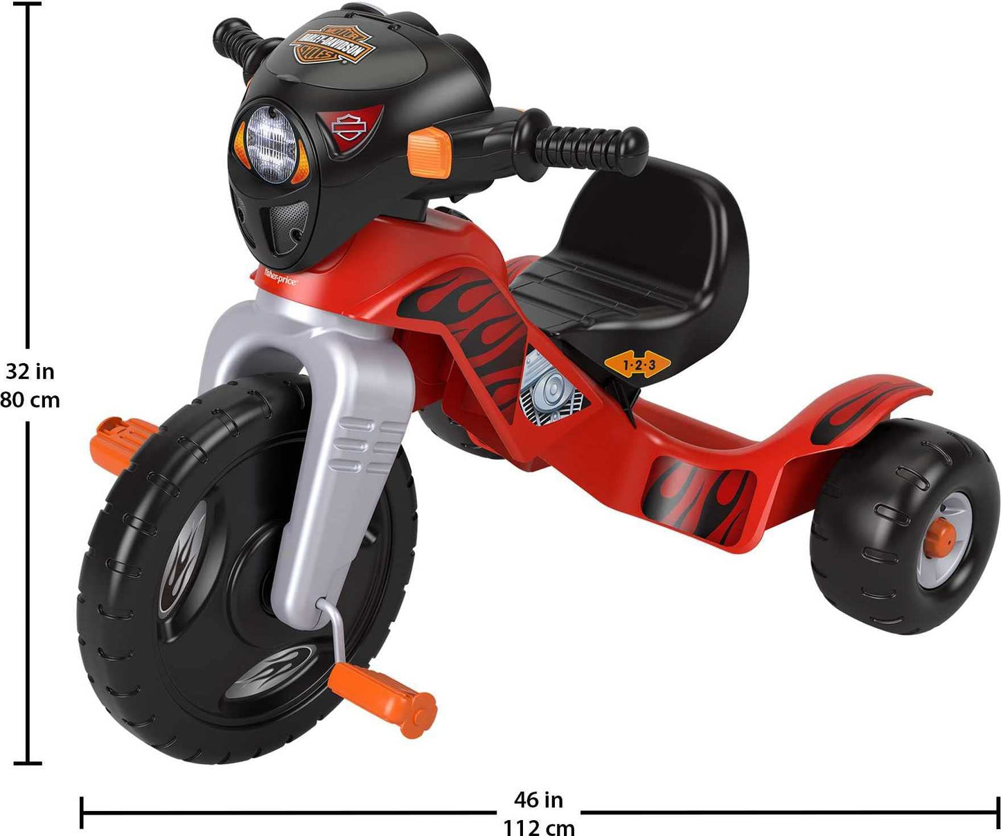 Fisher-Price Harley Davidson Toddler Tricycle Ride-On Preschool Toy, Lights & Sounds Trike with Adjustable Seat, Large