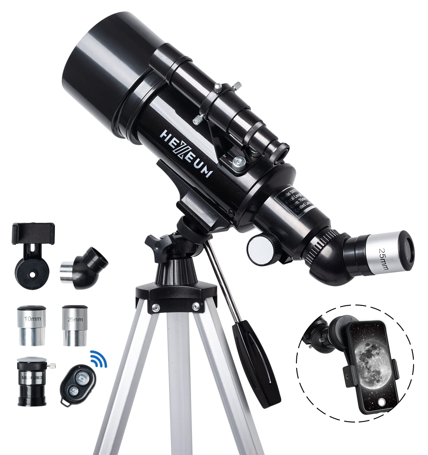 Telescope 70mm Aperture 500mm - for Kids & Adults Astronomical refracting Portable Telescopes AZ Mount Fully Multi-Coated Optics, with Tripod Phone Adapter, Wireless Remote, Carrying Bag Black