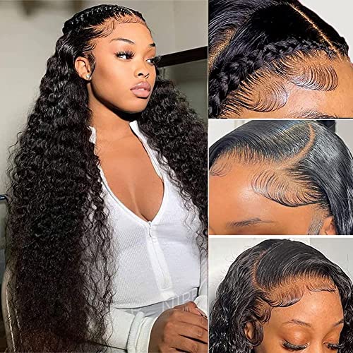 NANTLIY 13x4 Lace Front Wigs Human Hair Pre Plucked Brazilian Wet and Wavy Human Hair Wigs for Black Women Glueless Curly Lace Frontal Wigs Human Hair Natural Color 180% Density (20 Inch)