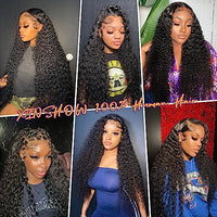 Deep Wave Lace Front Wigs Human Hair 28 Inch 13x6 Glueless Wigs Human Hair Pre Plucked Curly Human Hair Wigs for Women HD Transparent Lace Frontal Wigs 180% Density Deep Wave Wig Natural Color