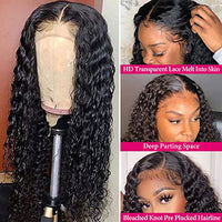 SOSATISFY Deep Wave Lace Front Wigs Human Hair 4x4 HD Transparent Lace Closure Wigs for Black Women Glueless 180% High Density Human Hair Wigs Pre Plucked with Baby Hair (20 inch)