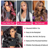 MEGALOOK Wear and Go Glueless Body Wave Lace Front Wigs, Natural Black, 28 Inch