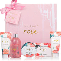 Spa Gift Set for Women - Rose Bath Sets, Body & Earth 5 Pcs Birthday Gifts for Women, Self Care Kit, Gift Box for Women, Lotion Sets for Women Gift Baskets