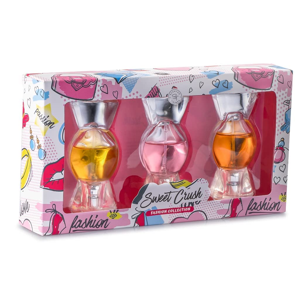 SCENTED THINGS Sweet Crush Body Spray Girl Perfume Set | Little Girls to Teen Girl Gifts, Girl Birthday Gift, Body Mist Perfume Set in Candy Shaped Perfume Bottles | Fashion Collection 3 Piece Set