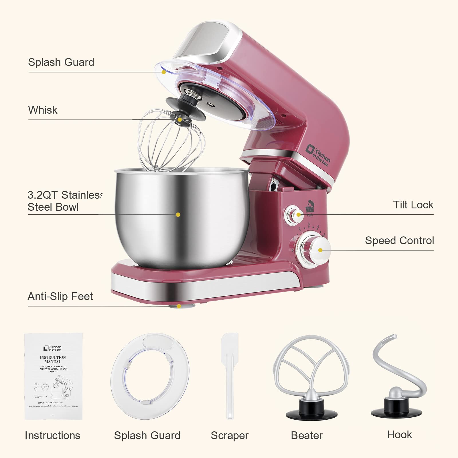 Kitchen in the box Stand Mixer,3.2Qt hot Small Electric Food Mixer,6 Speeds Portable