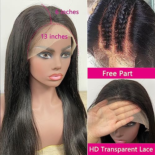 JOHLUA Glueless Wigs Human Hair Pre Plucked Bleached Knots 13x6 HD Transparent Lace Frontal Wigs for Women 150 Density Straight Lace Front Wigs Human Hair with Baby Hair (22 Inches)