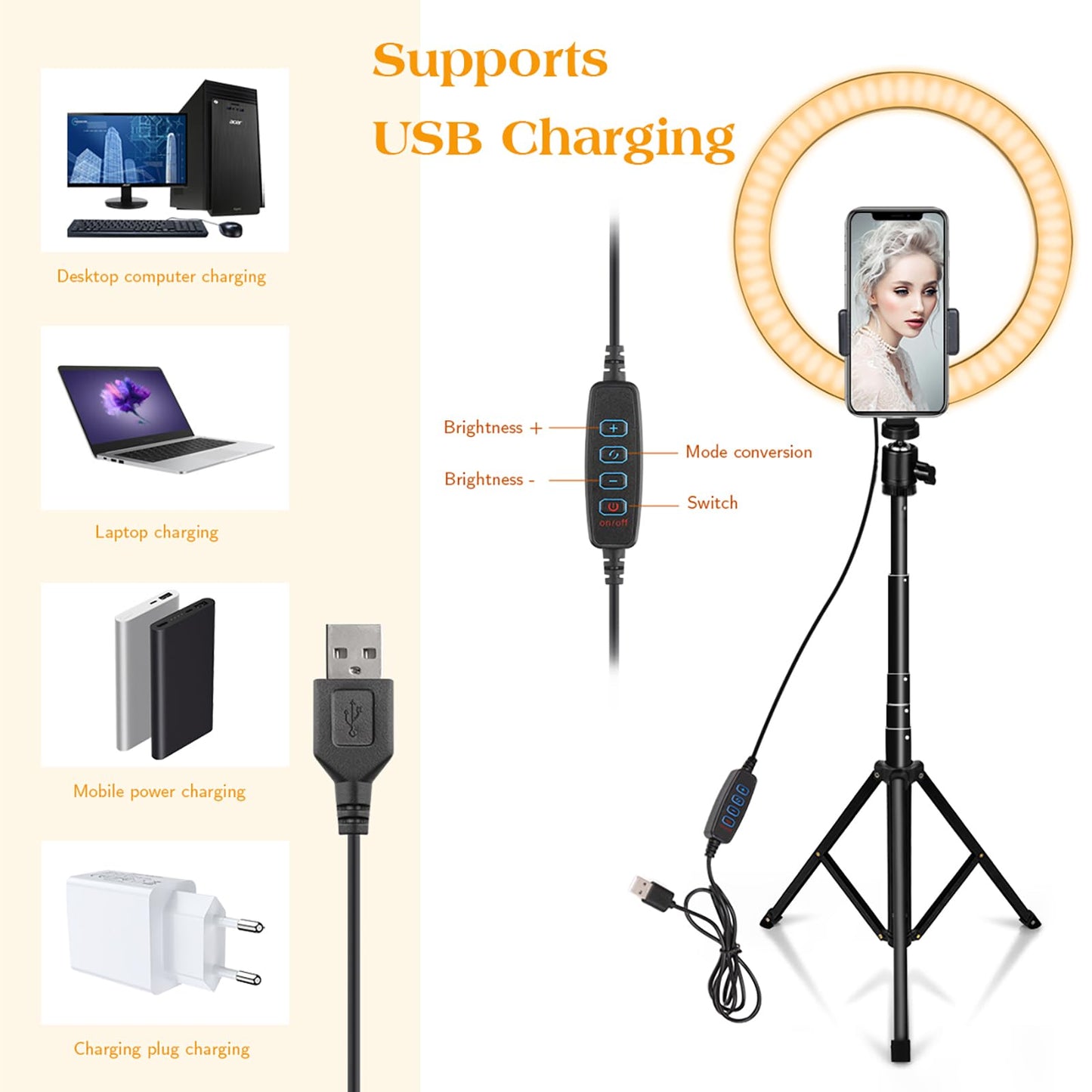 10" Ring Light with 59" Tripod Stand & Phone Holder for YouTube Video, Dimmable Led Ring Light for Camera, Video, Makeup, Selfie Photography Compatible with Smartphone