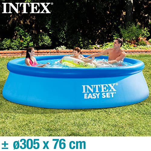 Intex Easy Set 10 Foot x 30 Inch Above Ground Inflatable Round Swimming Pool with 30 Gauge 3 Ply Side Walls and Drain Plug, Blue