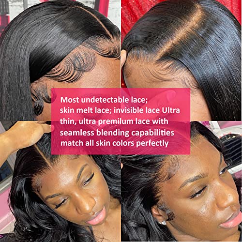 Hairitory Body Wave Lace Front Wigs Human Hair for Black Women 13x4 HD Transparent Wavy Lace Front Human Hair Glueless Wigs Pre Plucked 180% Density Body Wave Lace Frontal Wig Natural Black(22inch)