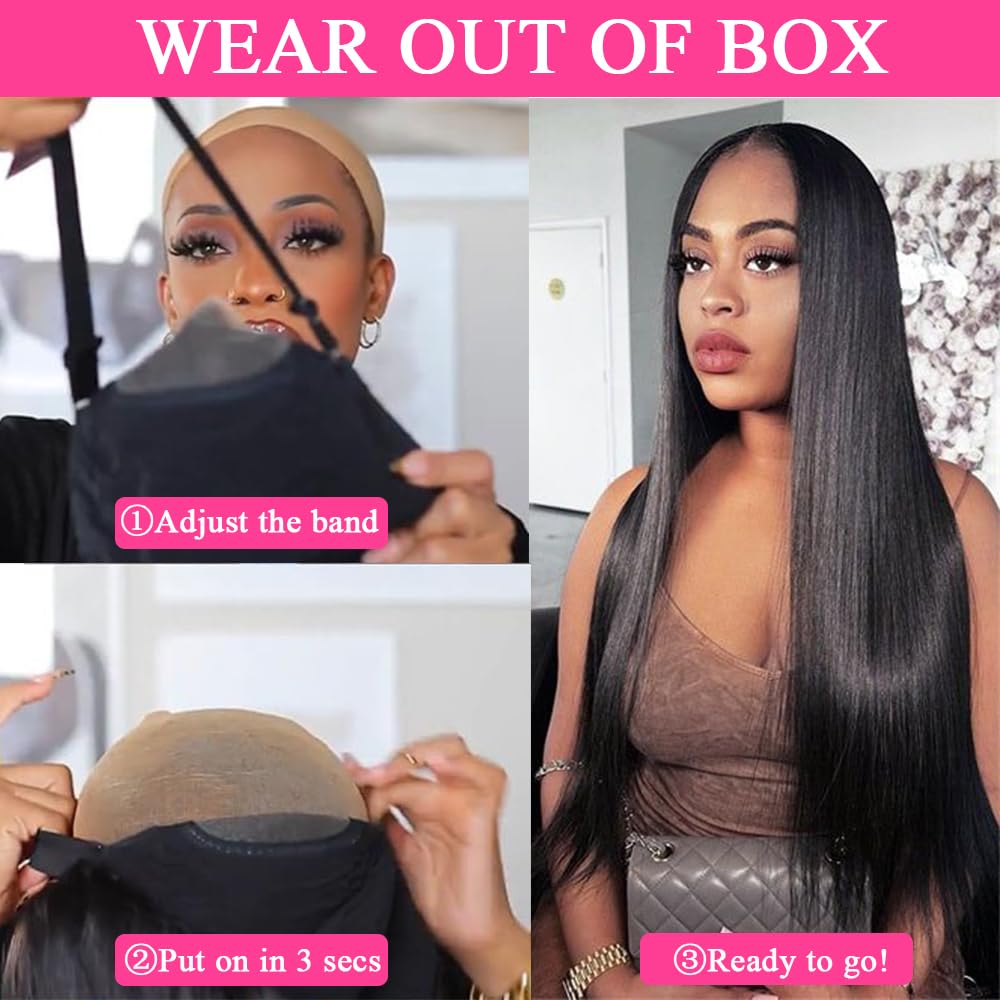 Wear and Go Glueless Wigs Human Hair Pre Plucked Pre Cut 5x5 HD Lace Closure Wigs Human Hair Straight Lace Front Wigs Human Hair for Women 180% Density 3 Seconds to Wear for Beginners 26 Inch