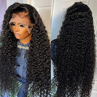 Ysxbui Deep Wave Lace Front Wigs Human Hair Pre Plucked 180 Density 13x4 Curly HD Transparent Glueless Lace Frontal Wigs Human Hair with Natural Hairline Wet and Wavy Natural Color (26 Inch)