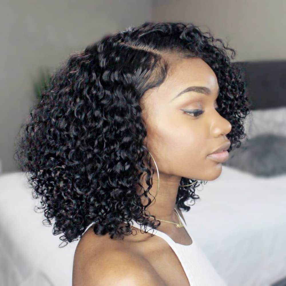 Dorosy Hair Transparent Lace Front Wigs Human Hair Wigs for Black Women 13x4 Lace Front Wigs Brazilian Wet Short Bob Curly Wigs Glueless Pre Plucked with Baby Hair(8 inch)