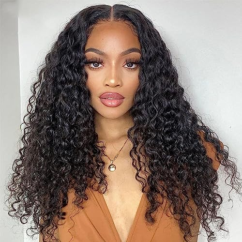 ZLIKE Water Wave 13x6 Transparent Lace Front Wigs Human Hair Wet And Wavy HD Lace Frontal Wigs Pre Plucked 150% Density Glueless Brazilian Curly Human Hair Wig for Women Natural Black 18inch