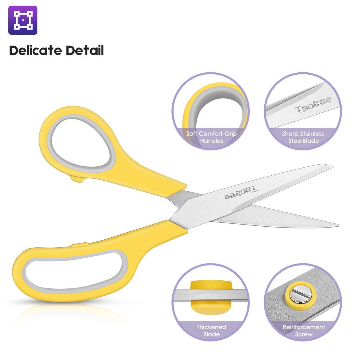 Scissors, Taotree 8" Scissors All Purpose Bulk Pack of 5, Stainless Steel Sharp Scissors for Office Home General Use, High/College School Classroom Teacher Student Kids Scissors Supplies, Same Size