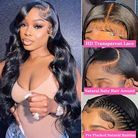 PIPIXIA Body Wave Lace Front Wigs Human Hair Pre Plucked 13x4 HD Transparent Lace Frontal Wigs with Baby Hair 180 Density Glueless Human Hair Wigs for Black Women Natural Color 24 inch