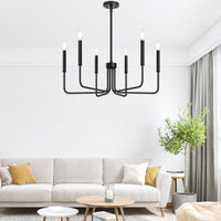 Black Chandelier, 6-Light Farmhouse Chandelier for Dining Room Lighting Fixtures Hanging, Dining Light Fixtures Industrial Modern Chandelier for Bedroom, Foyer, Hall, Kitchen, Living Room and Entryway