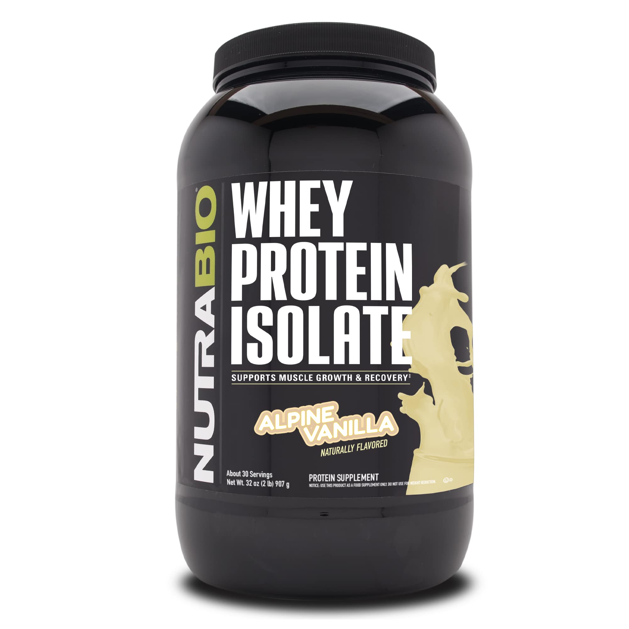 NutraBio Whey Protein Isolate Supplement – 25g of Protein Per Scoop with Complete Amino Acid Profile - Soy and Gluten Free Protein Powder - Zero Fillers and Non-GMO - Alpine Vanilla - 2 Lbs