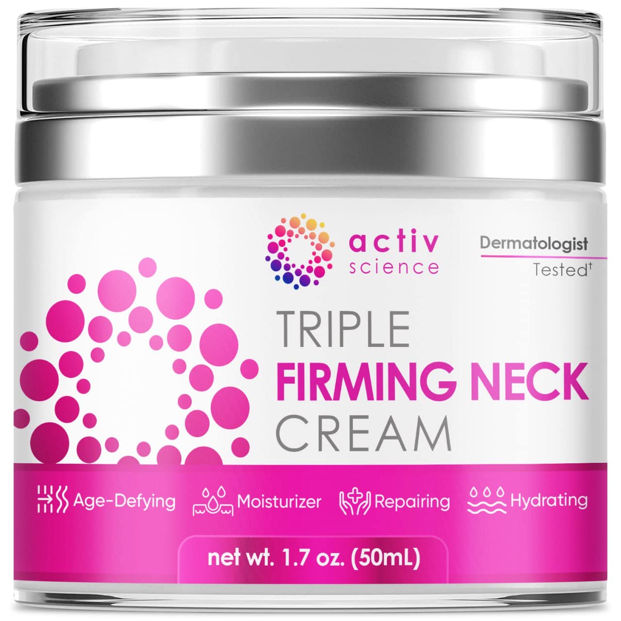 ACTIVSCIENCE Neck Firming Cream - Natural Anti-Aging Facial Moisturizer with Retinol, Collagen & Hyaluronic Acid - Day & Night Anti-Wrinkle Hydrating Face Cream - 1.7Oz