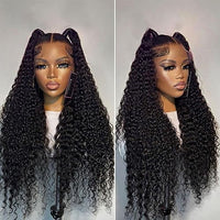 Deep Wave Lace Front Wigs Human Hair 28 Inch 13x6 Glueless Wigs Human Hair Pre Plucked Curly Human Hair Wigs for Women HD Transparent Lace Frontal Wigs 180% Density Deep Wave Wig Natural Color