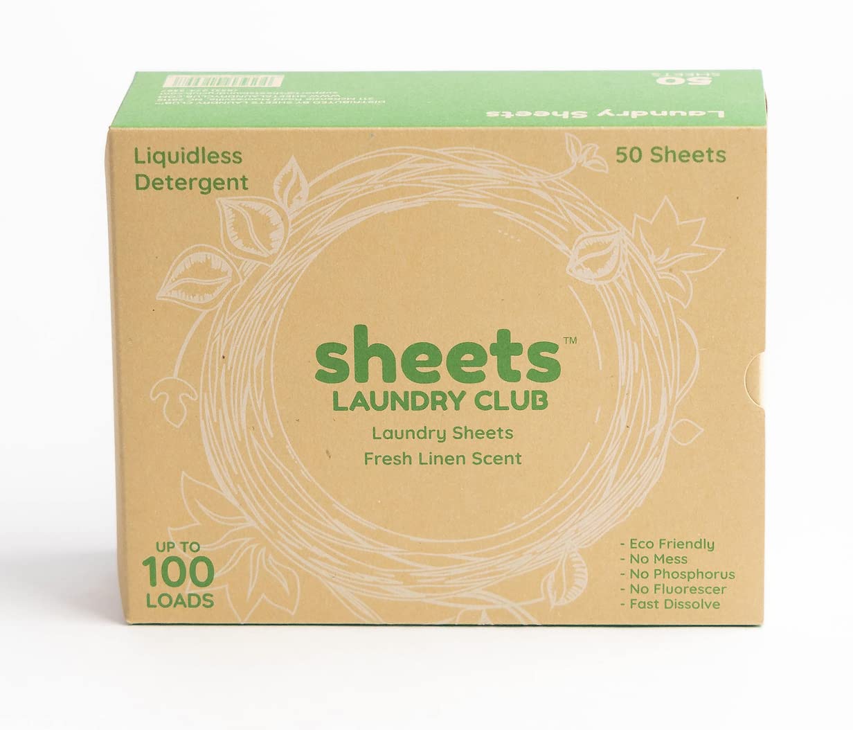 Sheets Laundry Club - As Seen On Shark Tank - Laundry Detergent - (Up to 100 Loads) 50 Laundry Sheets- Fresh Linen Scent - No Plastic Jug - New Liquid-Less Technology - Lightweight - Easy To Use -