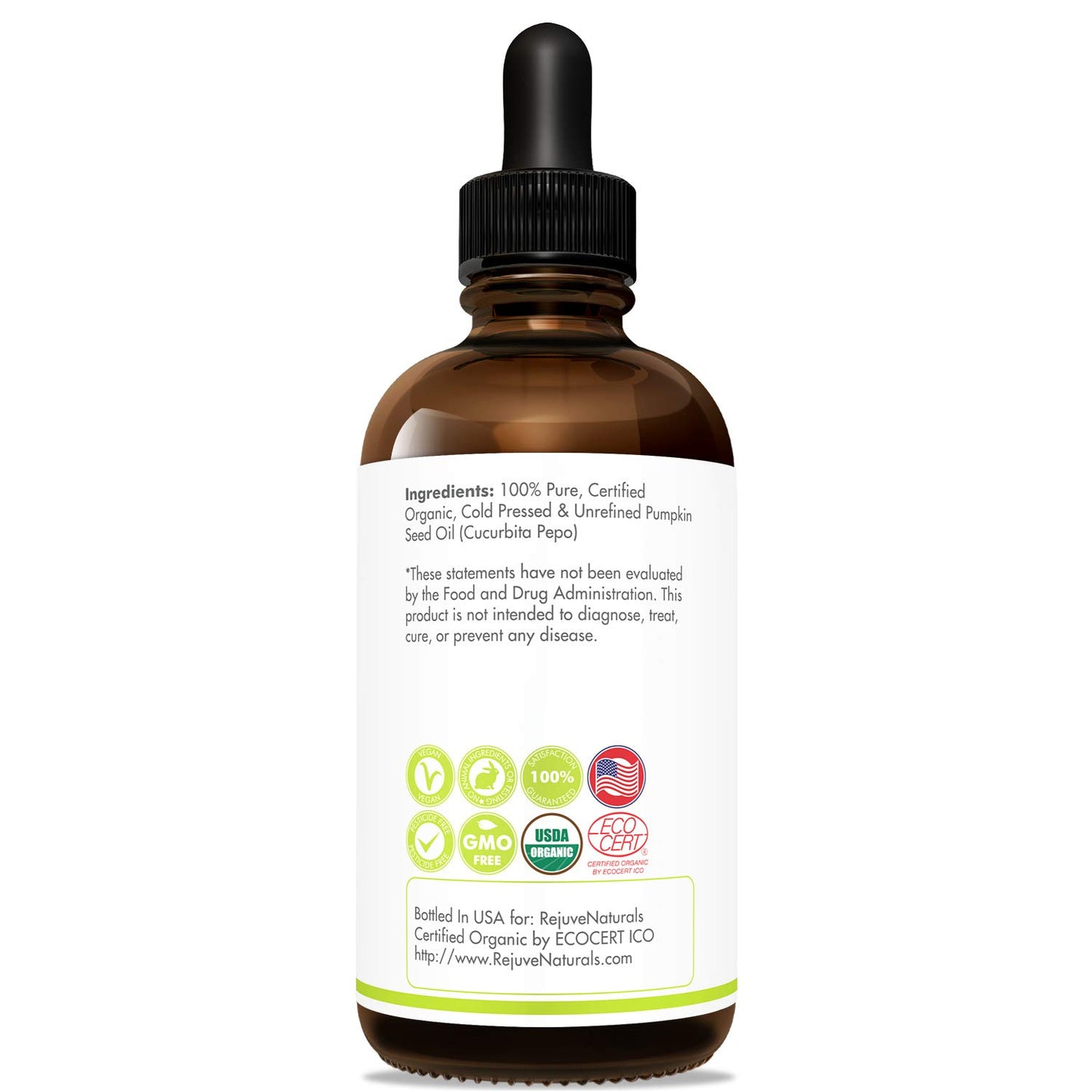 Organic Pumpkin Seed Oil (LARGE 4-OZ Bottle) USDA Certified Organic, 100% Pure, Cold Pressed. Boost Hair Growth for Eyelashes, Eyebrows & Hair. Overactive Bladder Control for Men & Women. Moisturizer