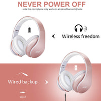 ZIHNIC Bluetooth Headphones Over-Ear, Foldable Wireless and Wired Stereo Headset Micro SD/TF, FM for Cell Phone,PC,Soft Earmuffs &Light Weight for Prolonged Wearing(Rose Gold)