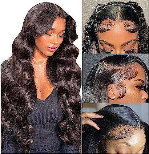 13X4 Lace Front Wigs Human Hair Pre Plucked With Baby Hair 26Inch Body Wave Lace Front Wigs Human Hair 180% Density Glueless Transparent HD Lace Frontal Wigs Human Hair Wigs For Black Women Human Hair