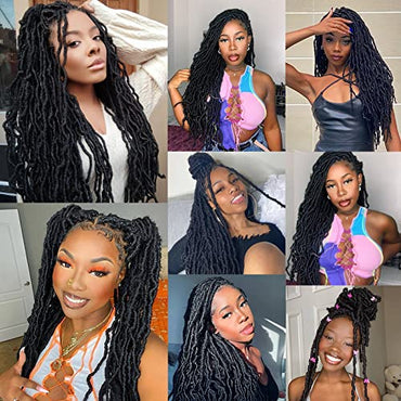 Annivia 32Inch Faux Locs Wigs for Black Women Full Double Lace Square Knotless Box Braided Wigs with Baby Hair Long Dreadlock Wig Natural Black Hand-braided Synthetic Twist Lace locs Wig