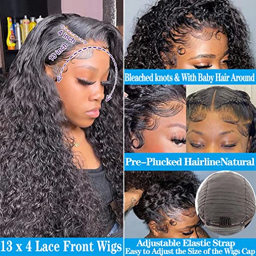 Aomllute Deep Wave Lace Front Wigs Human Hair 180% Density 24 Inch 13x4 HD Lace Frontal Human Hair Wigs for Women Glueless Wigs Human Hair Pre Plucked Wet and Wavy Lace Front Wigs Natural Black Color