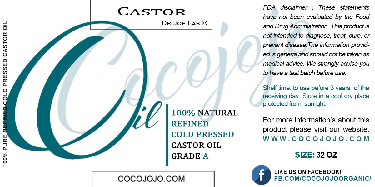 Castor Oil - 100% Pure, Refined, Non-GMO Cold Pressed Bulk Carrier Oil - 32 oz - for Hair Skin Nails Body Cuticles Skin Eyelashes Brows Beard Mustache Salon Quality Premium Grade - Packaging May Vary