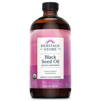 HERITAGE STORE Black Seed Oil, Organic, Cold Pressed, Nigella Sativa Supplement with Thymoquinone, Omega 3 6 9, Antioxidant, Immune and Joint Support, Vegan, 16oz