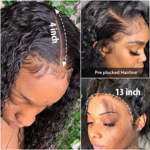 Siyun Show Curly Lace Front Wigs Human Hair Pre Plucked with Baby Hair 180 Density 13x4 Hd Lace Front Wigs for Black Women Human Hair Glueless Deep Wave Lace Frontal Wigs Human Hair 20Inch