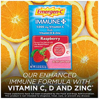 Emergen-C Immune+ 1000mg Vitamin C Powder, with Vitamin D, Zinc, Antioxidants and Electrolytes for Immunity, Immune Support Dietary Supplement, Raspberry Flavor - 30 Count/1 Month Supply