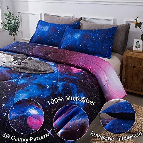 Litanika 3D Galaxy Comforter Full(79x90lnch), 3 Pieces(1 Galaxy Comforter, 2 Pillowcases), Universe Cloud Outer Space Comforter, Microfiber Bedding Set for Boys Kids