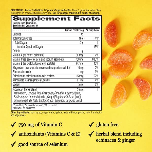 Airborne Zesty Orange Flavored Gummies, 42 Count - 750mg of Vitamin C and Minerals & Herbs Immune Support (Pack of 2)
