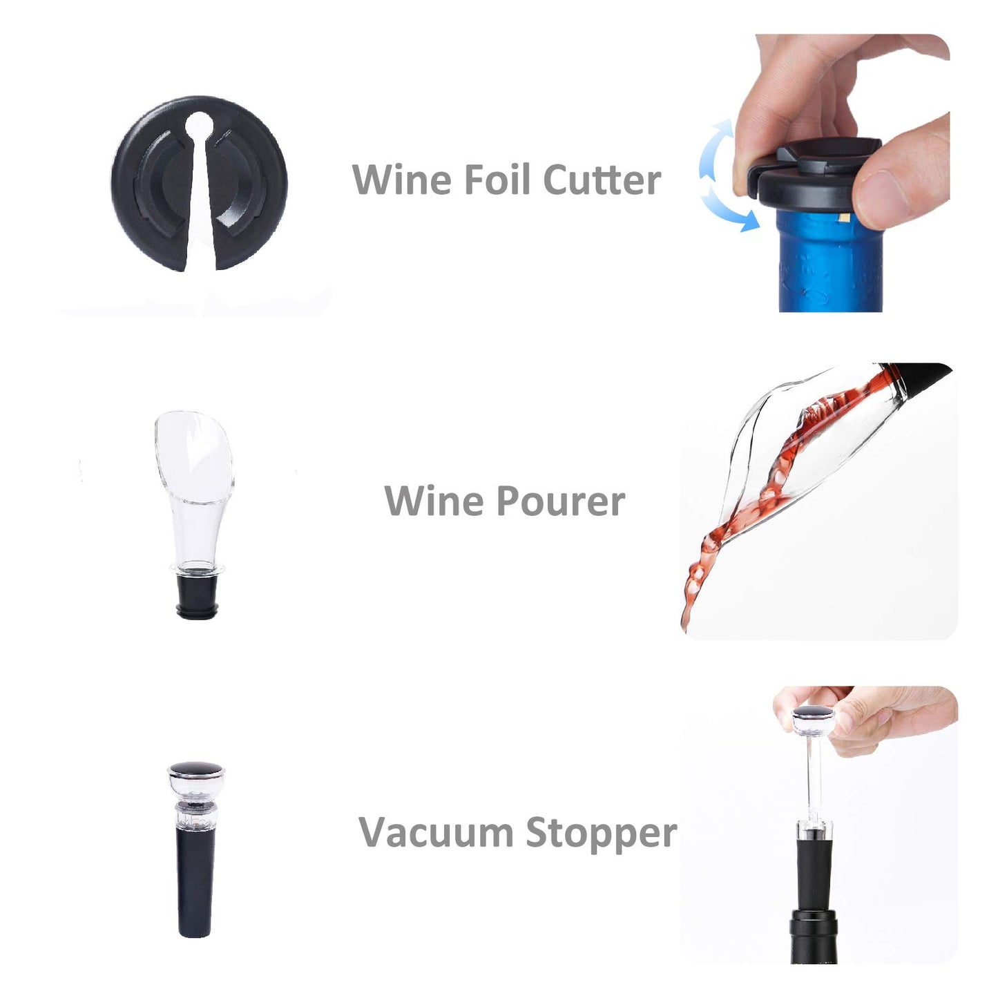 Exptolii Electric Wine Opener, Automatic Bottle Corkscrew with Foil Cutter, Vacuum Stopper and Wine Aerator Pourer