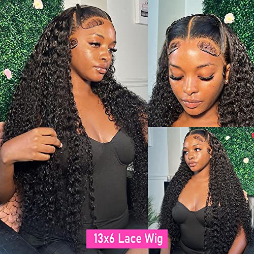 13x6 Deep Wave Lace Front Wigs Human Hair Deep Wave HD Lace Frontal Wigs Human Hair for Black Woman Glueless Curly Lace Front Wig Pre Plucked with Baby Hair 150% Density Natural Color (20 inch)