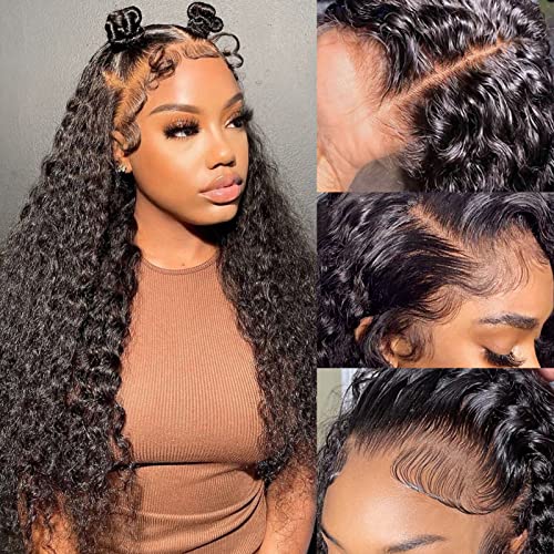 AISI 13x4 Deep Wave Lace Front Wigs Human Hair 180 Density Pre Plucked Lace Frontal Wigs Human Hair Deep Wave Lace Frontal Wigs for Black Women Glueless Brazilian Human Hair Front Lace Wigs (20inch)