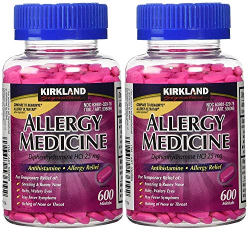 Kirkland Signature Allergy Medicine Diphenhydramine HCI 25 mg - 600 Minitabs - 2 Pack