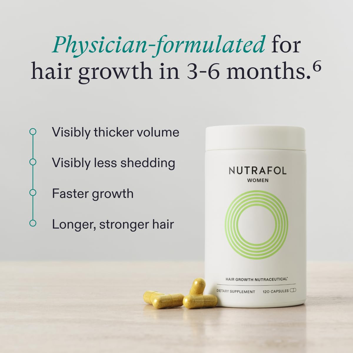 Nutrafol Women's Hair Growth Supplements, Ages 18-44, Clinically Proven for Visibly Thicker and Stronger Hair, Dermatologist Recommended - 1 Month Supply