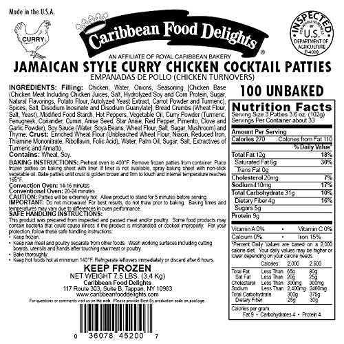 Jamaican Style Cocktail Patties, Unbaked (Chicken, 1 Case of 100 Count)