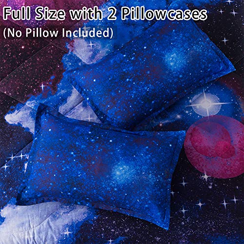 Litanika 3D Galaxy Comforter Full(79x90lnch), 3 Pieces(1 Galaxy Comforter, 2 Pillowcases), Universe Cloud Outer Space Comforter, Microfiber Bedding Set for Boys Kids