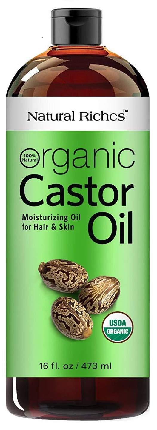 Natural Riches Organic Castor Oil Cold pressed USDA certified for Dry Skin Hair Loss Dandruff Thicker Hair - Moisturizes Skin Helps Hair growth Thicker Eyelashes Eyebrows 16 fl. oz.