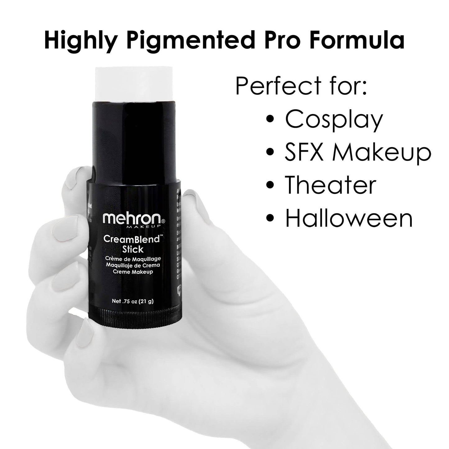 Mehron Makeup CreamBlend Stick | Face Paint, Body Paint, & Foundation Cream Makeup | Body Paint Stick .75 oz (21 g) (White)