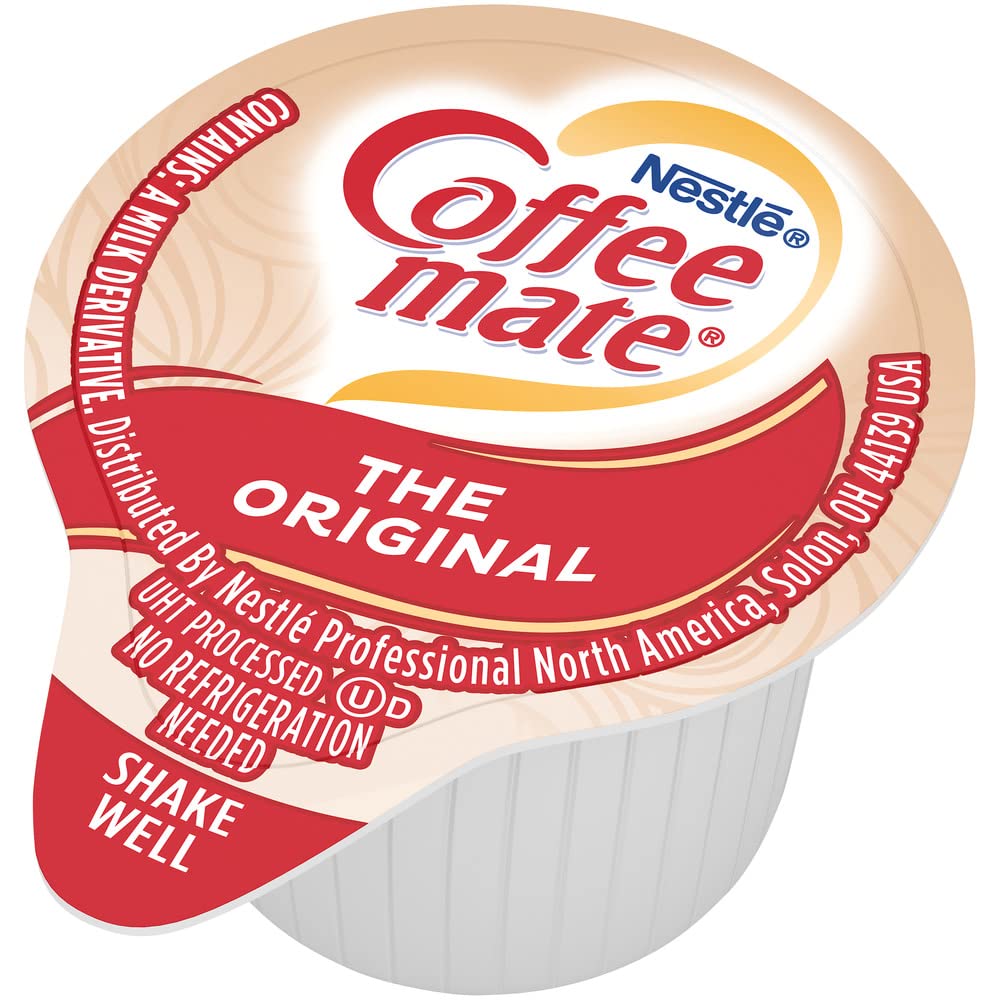 Coffee mate Liquid Creamer Singles Variety Pack, 180ct, 3 Flavors x 60 Each, Original, French Vanilla, Hazelnut with Neptune's Delight Stainless Steel Stirrer