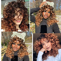 Annivia Curly Wig with Bangs for Black Women Ombre Brown Kinky Long Curly Wig Synthetic Hair Daily Use Cosplay 17 Inch