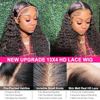 Pizazz 13x4 Human Hair Lace Front Wigs for Black Women Glueless 180 Density HD Transparent Deep Wave Frontal wig with Baby Hair Pre Plucked Bleached Knots(14 Inch, Black color)