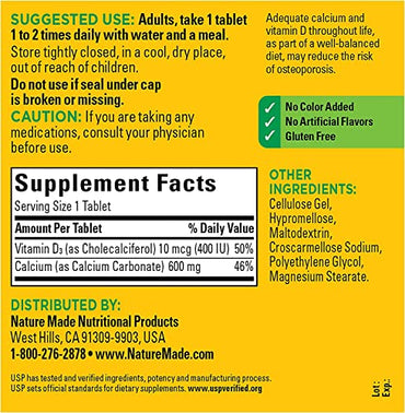 Nature Made Calcium 750 mg with Vitamin D3 and K, Dietary Supplement for Bone Support, 300 Tablets+Better Guide Vitamins Supplements Book Free