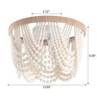 VILUXY Bohemia Wood Beaded Flush Mount Ceiling Light Antique Rustic Mini Chandelier White Finishing for Bedroom,Nursery Room, Girl Room, Hallway, Entryway, Passway, Dining Room, 3-Light